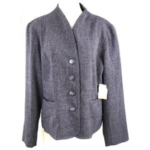NWT Coldwater Creek Dark Gray Tweed Blazer Jacket Womens 14 Collarless Power